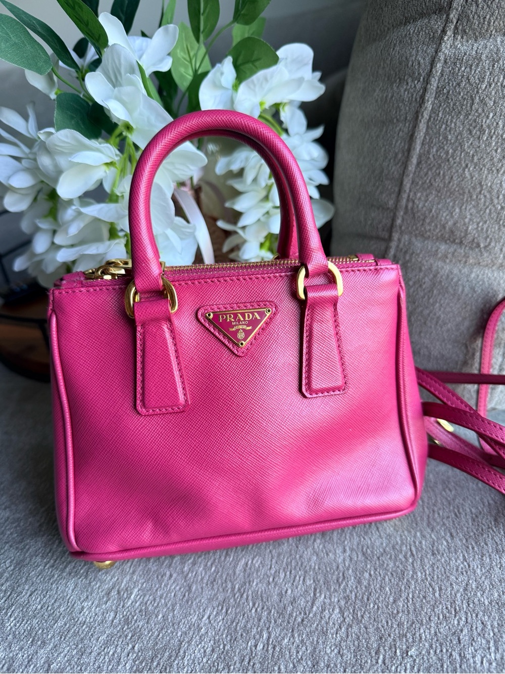Prada Pink Saffiano Leather Micro Galleria Crossbody Bag Authentic
